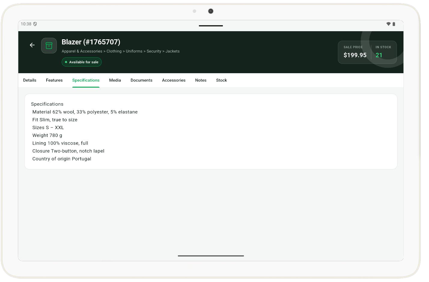 item-profile-specifications