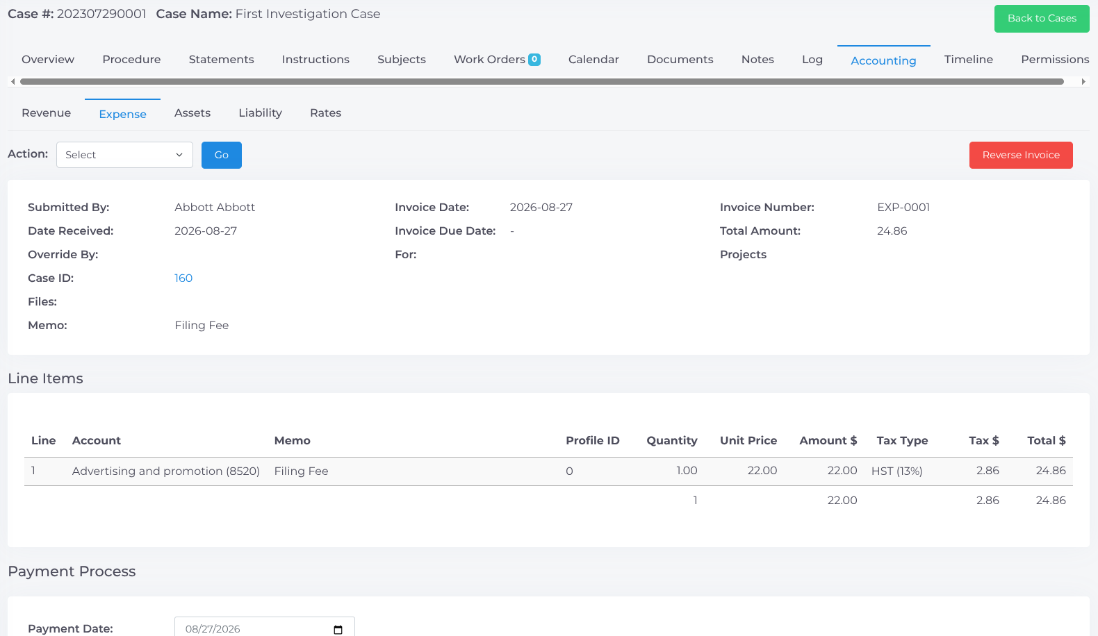 Expense Detail and Payment