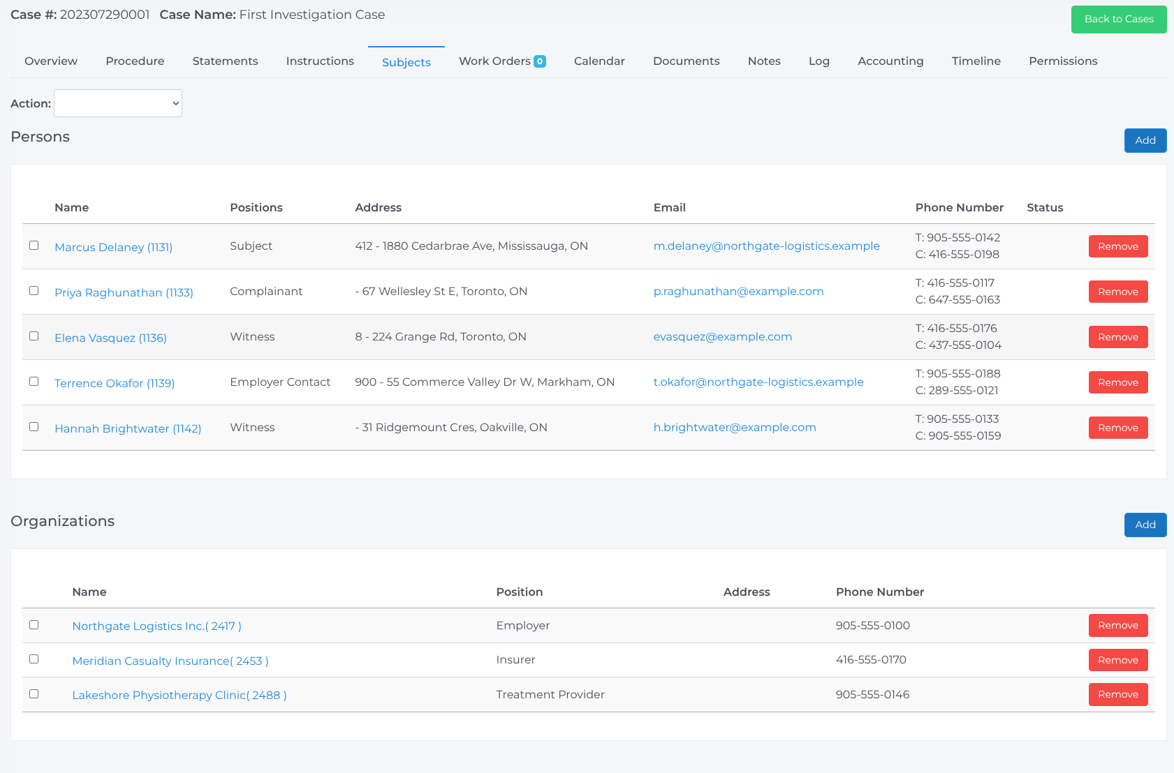 Subjects — Persons, Organizations, Vehicles, Items and Addresses