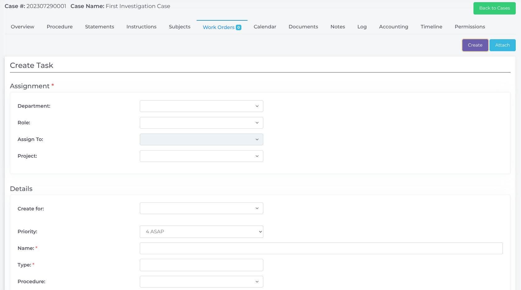 Create a Work Order