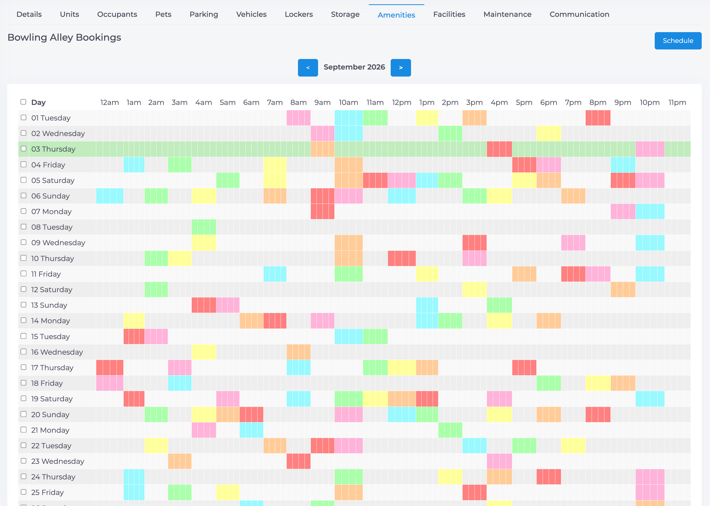 Monthly Booking Grid