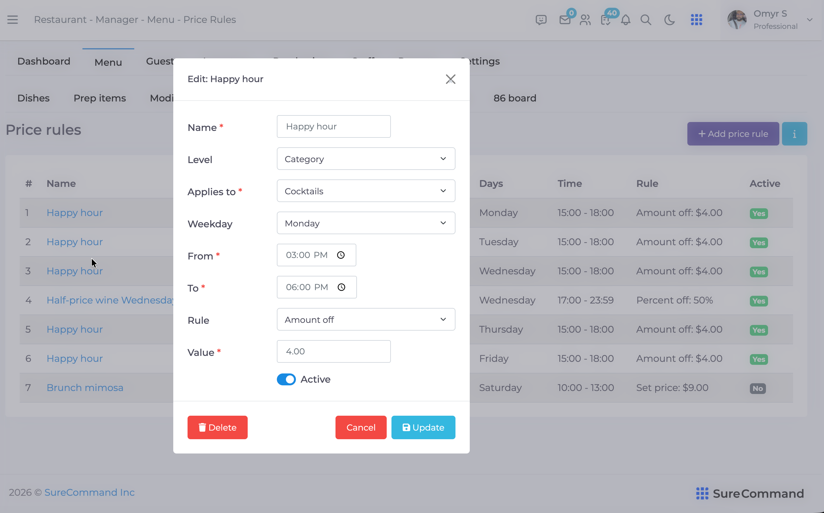 Edit a Price Rule