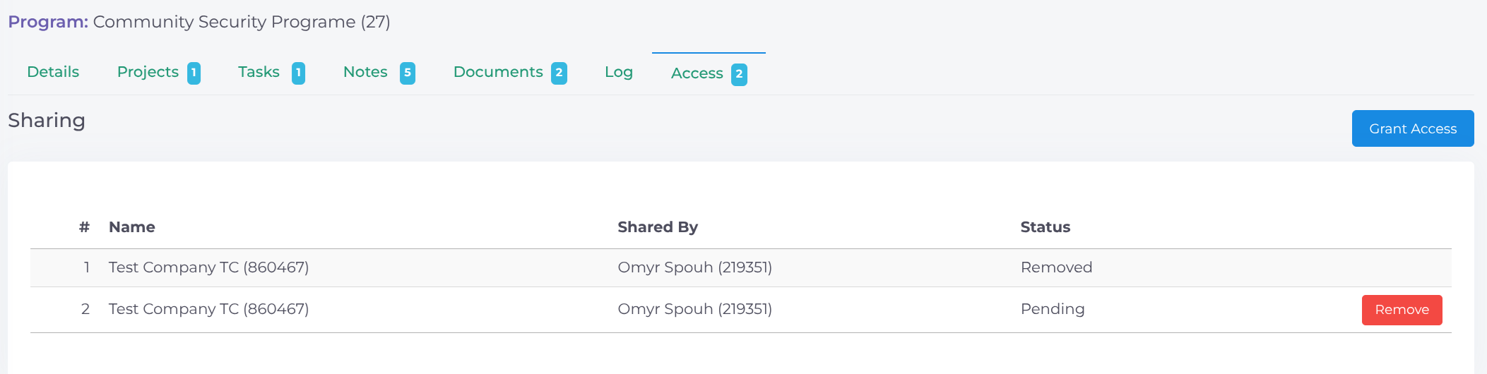 Program Access Sharing