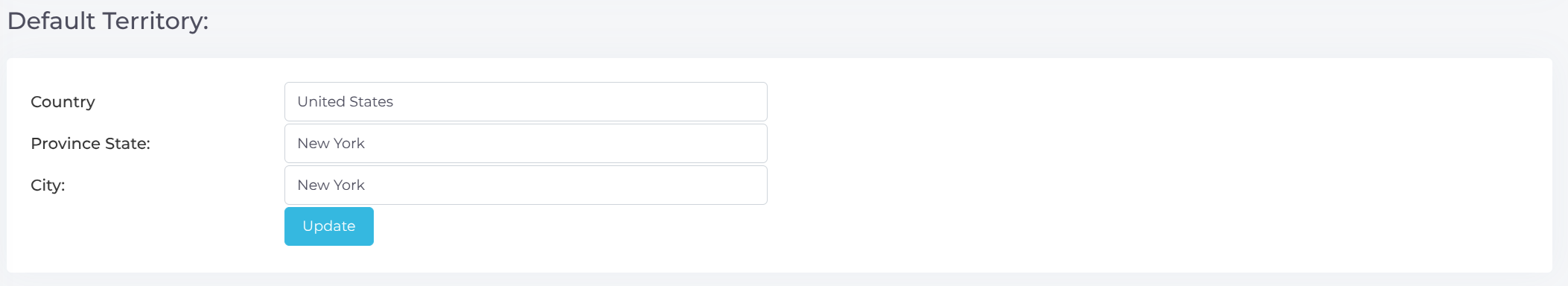 Settings Default Territory