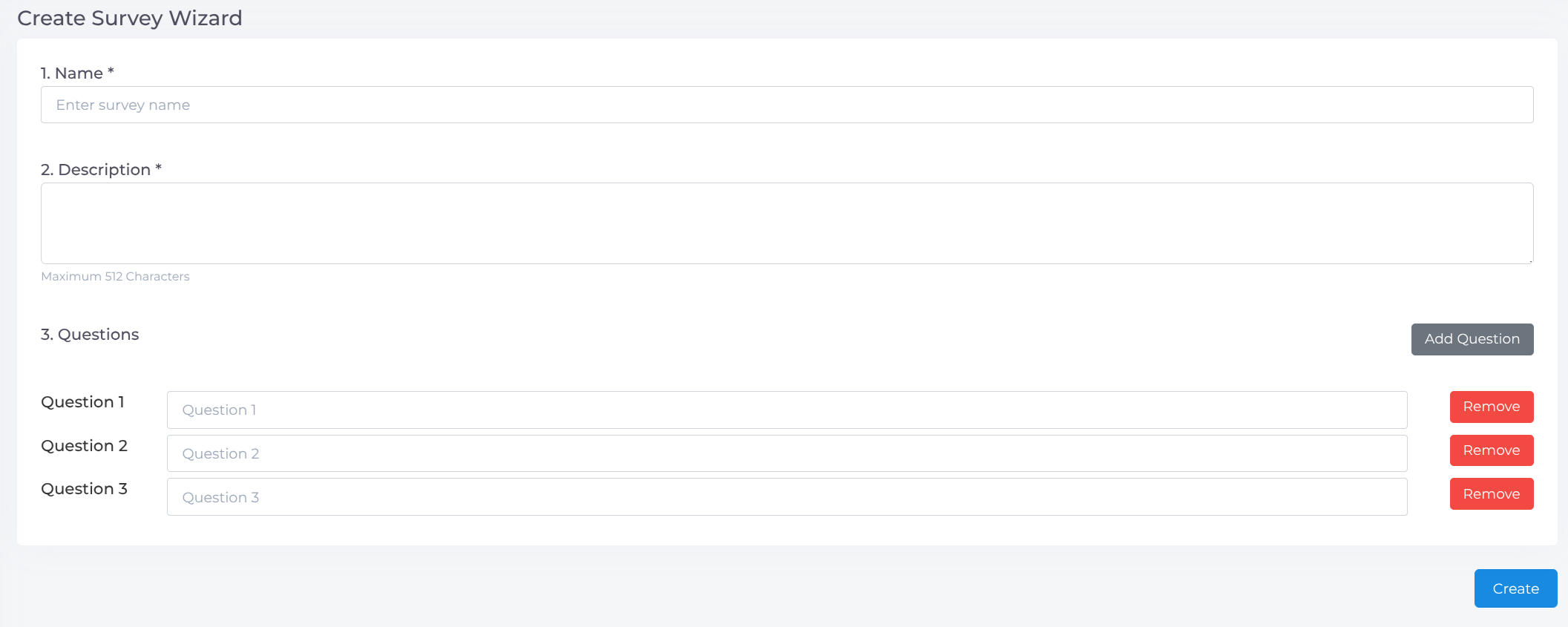 Settings Surveys Create